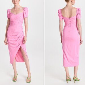 Self Portrait Pink Stretch Crepe Wrap Midi Dress